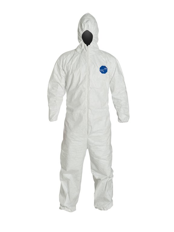 Chemical Resistant Coveralls, Hooded Coverall, 3XL, Tyvek(R) 400, Elastic Wrist, Elastic Ankle