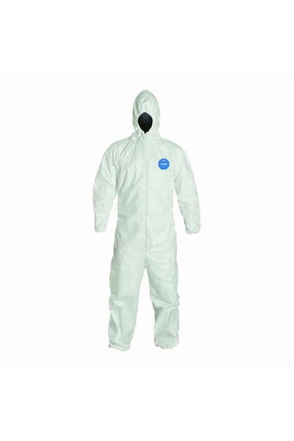 Tyvek 400 Hooded Disposable Coveralls, Zipper, Elastic Wrist, Elastic Ankle, White, 2XL, PK25