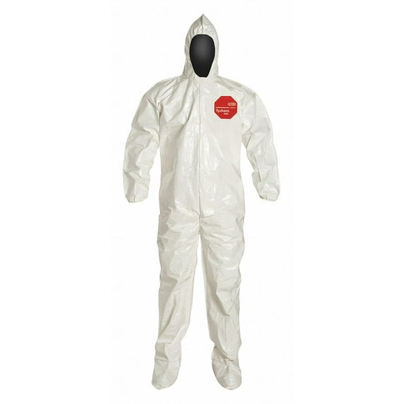 Dupont Hooded Coveralls,White,3XL,Elastic,PK12 SL122BWH3X001200