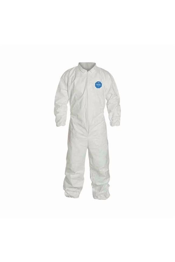 Tyvek 400 Hooded Disposable Coverall, Attached Skid-Resistant Boots, Large, White, PK25