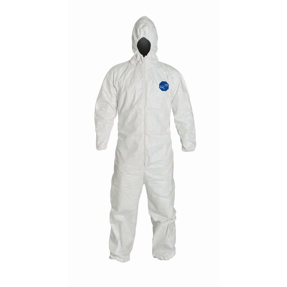 Tyvek 400 Hooded Disposable Coveralls, XL, Zipper, Elastic Wrist, Elastic Ankle, White, PK6
