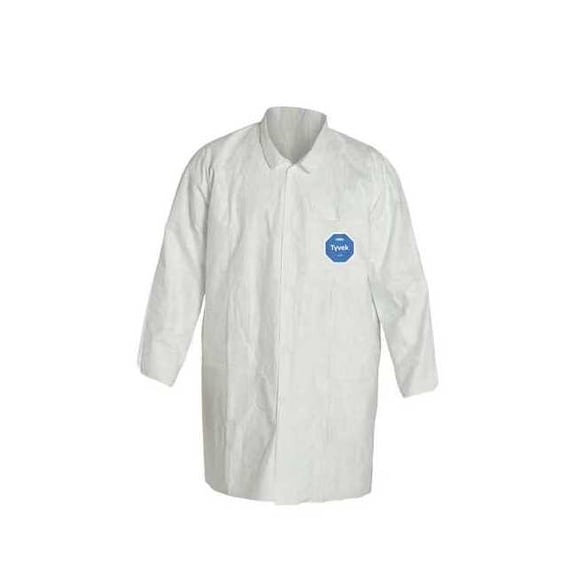 Tyvek 400 Disposable Lab Coat, Tyvek(R) 400, Snaps Closure, White, M, 8 PK