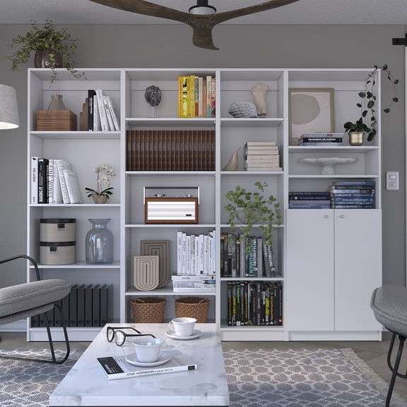 Dupree 4 Piece Home Bookcase Set, 91 Wide, 17 Shelves, Whitee