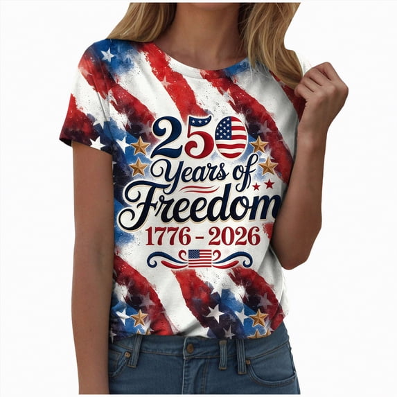 Duqingm 252th Anniversary Shirt Women's USA American Flag Patriotic Fourth of July Independence Day Short Sleeve T-shirt White,XL