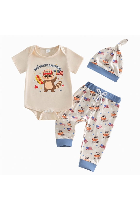 4th Of July Outfits for Boys 3 6 12 18 24 Months 2T 3T 4T Fourth of July Boys Clothes Patriot Independent Day Summer Clothes(Beige,0-3 Months)