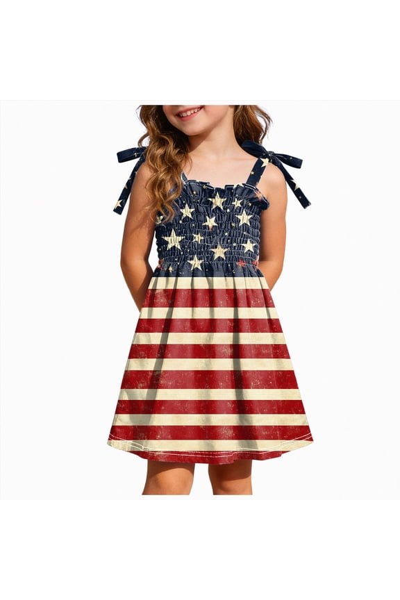 4th of July Toddler Dress Outfit 1 2 3 4 5 6 T American Flag Dress Patriotic Independence Memorial Day Dress Summer Clothes Dress Toddler Wine,3-4 Years