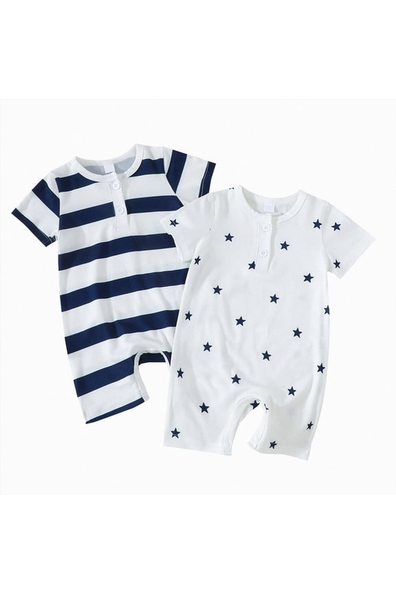 Baby Boy Rompers Cotton Clothes, Rompers for Newborn, Infant, and Baby Boy - Strip Pattern 1 3 6 9 Month White,0-1 Months