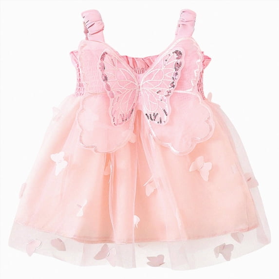 Duqingm Baby Butterfly Tulle Dress Fairy First Birthday Party Toddler Girl Dress Pink,12-24 Months
