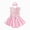 thumbnail image 1 of Duqingm Baby Girl 1st Birthday Outfit One Year Old Romper Dress Lace Ruffle Sleeveless Bodysuit Headband Cake Smash Photo Shoot(Red,6-12 Months), 1 of 4