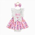 thumbnail image 1 of Duqingm Baby Girl 1st Birthday Outfit One Year Old Romper Dress Lace Ruffle Sleeveless Bodysuit Headband Cake Smash Photo Shoot(White,12-18 Months), 1 of 4