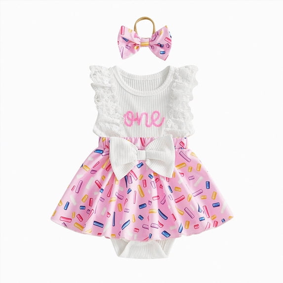 Duqingm Baby Girl 1st Birthday Outfit One Year Old Romper Dress Lace Ruffle Sleeveless Bodysuit Headband Cake Smash Photo Shoot(White,12-18 Months)