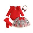 thumbnail image 1 of Duqingm Baby Girl Clothes Newborn Fall Winter Outfit Ruffled Long Sleeve Romper Lace Dress Headband Skirt Set 0-18 Months (Red,12-18 Months), 1 of 7