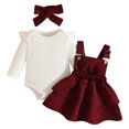 thumbnail image 1 of Duqingm Baby Girl Clothes Newborn Infant Fall Winter Outifts Ribbed Ruffle Long Sleeve Romper Skirt Outfit Set 3pcs (Red,6-9 Months), 1 of 6