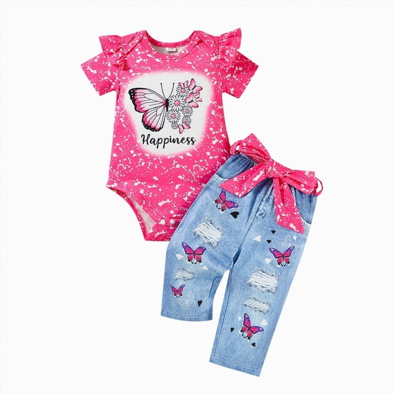 Duqingm Baby Girl Clothes Toddler Baby Girl Little Girl Knit Romper Top Bow Ribbed Pants Set Infant Summer Clothes Hot Pink,3-6 Months