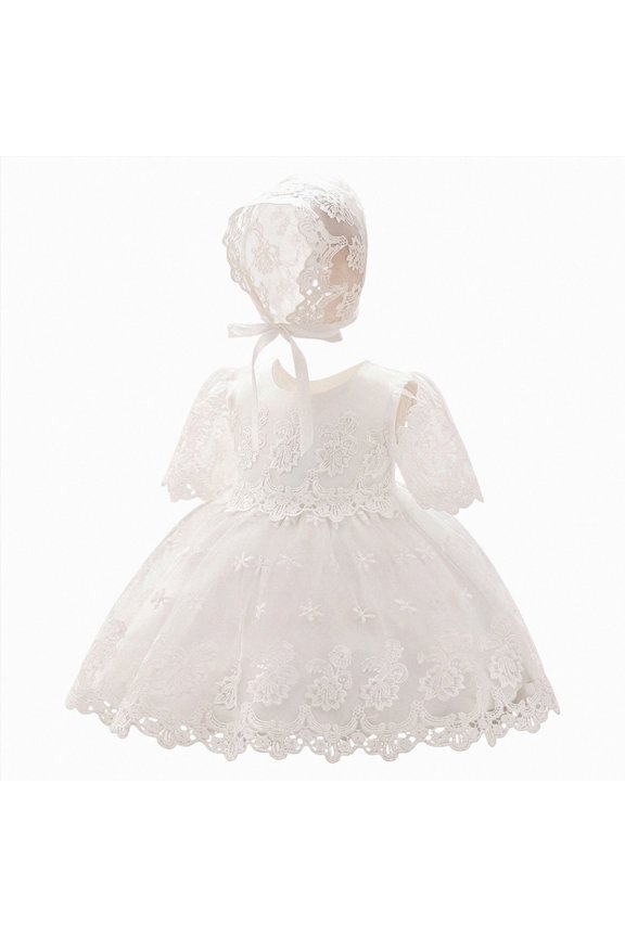 Baby Girl Dress Newborn Floral Embroidered Lace Formal Wedding Dresses Gown Outfit White,18-24 Months