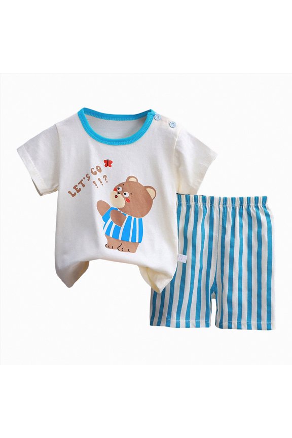 Baby Girl Summer Clothes Baby Boys Shirt and Pant Set, Top & Shorts Outfit Bundle, 105% Organic Cotton Light Blue,3-6 Months