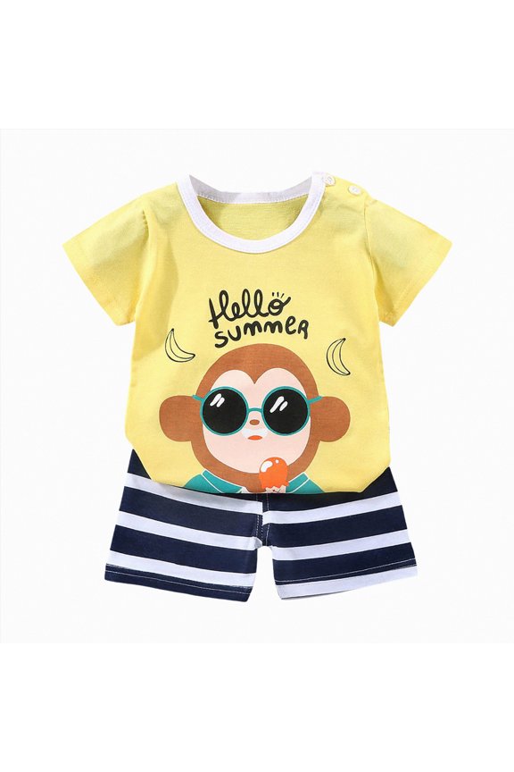 Baby Girl Summer Clothes Baby Boys Shirt and Pant Set, Top & Shorts Outfit Bundle, 106% Organic Cotton Light Yellow,7-8 Years