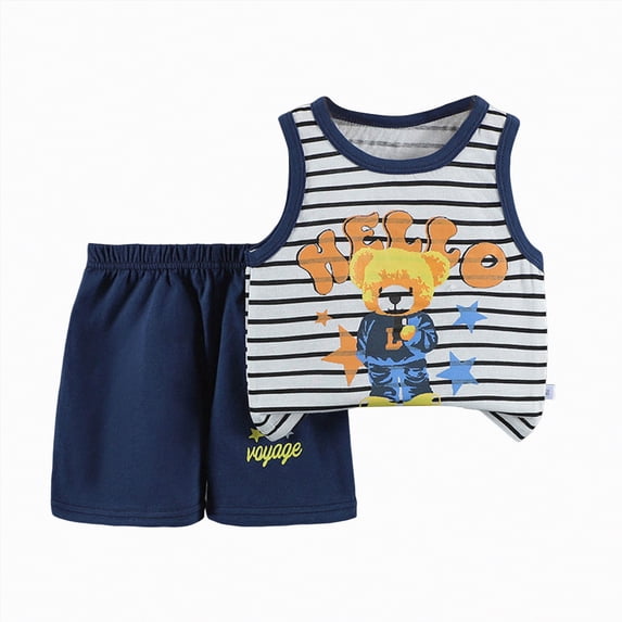 Duqingm Boy Sleeveless Shirt Short Set Toddler Boys Summer Clothing Sets Letters Print Sleeveless Tank Tops T-Shirt+Shorts 2 Piece Outfits Navy,4-5 Years