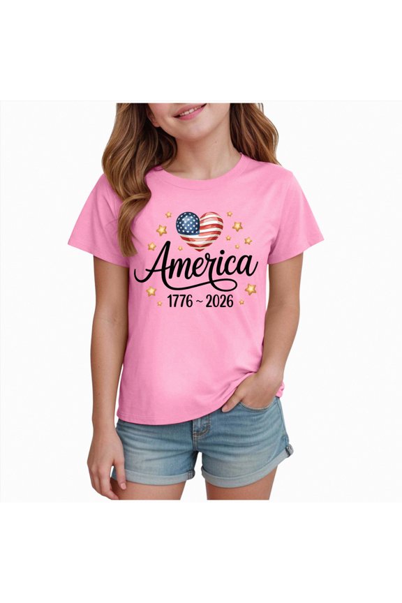 Boys American Flag Shirt Classic American Flag USA Pride Toddler Boy Girl T Shirt Infant Toddler Pink,1-2 Years