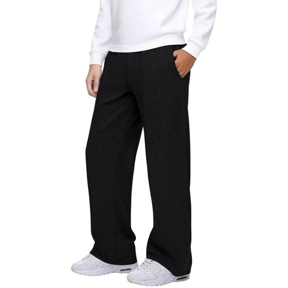Duqingm Boys Baggy Sweatpants Straight Leg Open Bottom Sweatpants with Pockets Teens Loose Fit Elastic Waist Sweat Pants (Black,7-8 Years)