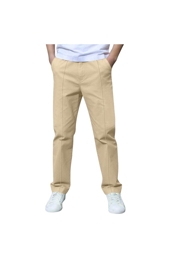 Boys Casual Pants Cotton Classic Fit Stretch Chino Pant Khaki Lightweight Work Dress Slacks (Beige,6-7 Years)