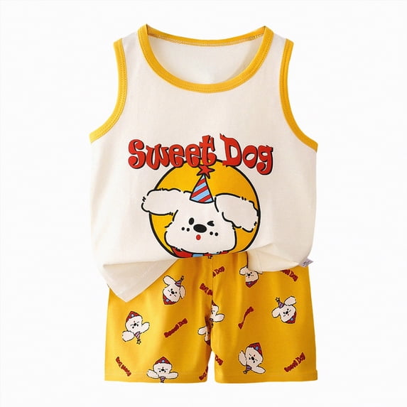 Duqingm Boys Clothing Boys Clothing Sets 2 Piece Outfit With Casual Sleeveless T-shirts And Track Shorts Summer Clothes For Kids Yellow,3-4 Years