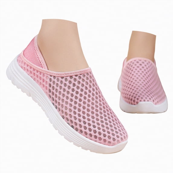 Duqingm Business Casual Shoes Women Womens Slip on Mesh Sneakers Breathable Knit Flat Shoes with Soft Rubber Sole Lightweight Non Slip Pink,10