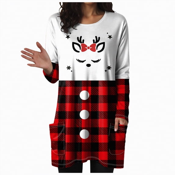 Duqingm Christmas Shirts for Women 2025 Merry Christmas Shirts Women Xmas Buffalo Plaid Tree Shirt Long Oversized Graphic Tees Xmas Tops Hot Pink,XL