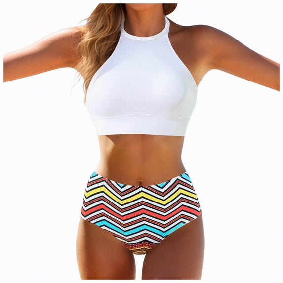 Duqingm Cute Bikinis Womens Sexy 2 Piece Bikini Sets Cheeky High Cut Bathing Suit Color Block Textured Swimsuits 2026 White,M