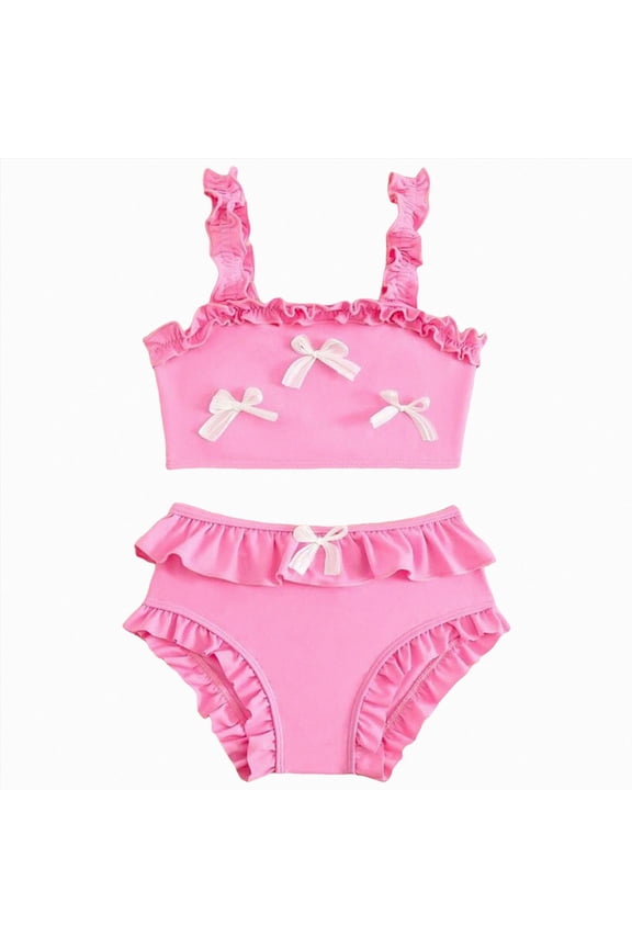 Girl's 2 Piece Bathing Suit Ruffled Trim Summer Bikini Swimsuit Pink,4-5 Years