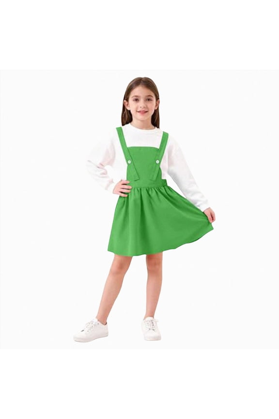 Girl's Corduroy Overall Dress Sleeveless Skirtall Jumpers Suspender Dresses Green,8-9 Years
