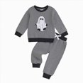 thumbnail image 1 of Duqingm Girls 2 Piece Clothing Set Halloween Ruffle Hem Bell Sleeve Top and Leggings Fall Winter Outfits (Grey,2-3 Years), 1 of 4