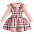 thumbnail image 1 of Duqingm Girls Clothes Ruffled Long Sleeve Top and Plaid Skirt 2PCS Set Fall Winter Girls Outfits Size 9Months-3Years (Pink,12-18 Months), 1 of 7