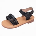 thumbnail image 1 of Duqingm Girls Dress Shoes Toddler Girl Sandals - Flower Girl Dress Shoes Open Toe Little Kid Summer Flats Black,12, 1 of 6
