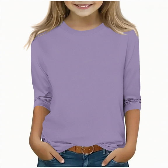 Duqingm Girls Fitted Long Sleeve Shirts Girls Long Sleeve T Shirts- Casual Soft Crewneck Kids Fall Tops Purple,4-5 Years