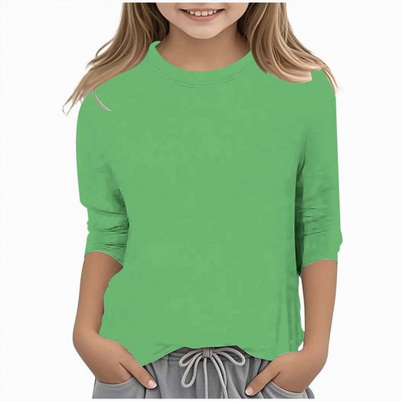 Duqingm Girls Fitted Long Sleeve Shirts Girls T Shirts Toddler Baby Kids Girl Long Sleeve Solid Color Tee Tops T-Shirt Clothes Light Green,4-5 Years