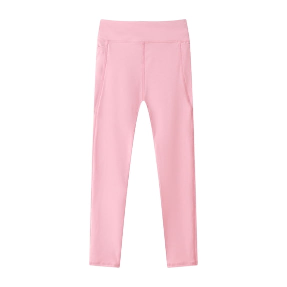 Duqingm Girls Leggings with Pockets Athletic High Waisted Kids Workout Active Dance Running Yoga Pants (Pink,7-8 Years)