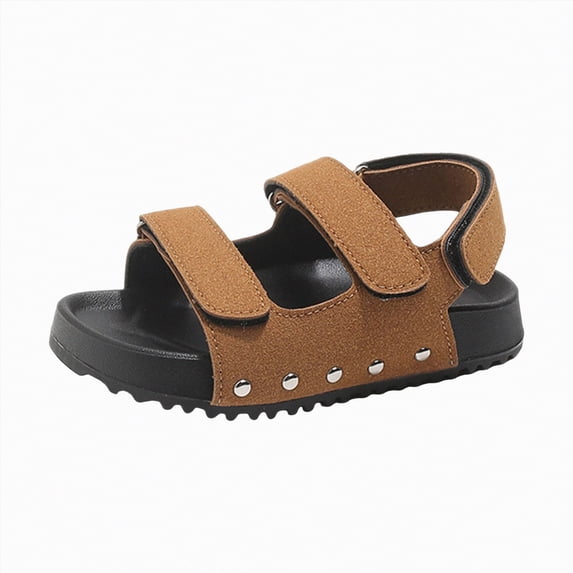 Duqingm Girls Summer Shoes Toddler Girl Sandals - Flower Girl Dress Shoes Open Toe Little Kid Summer Flats Brown,7