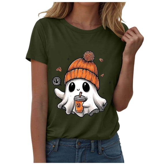 Duqingm Halloween Shirts for Women Fall Tee Shirt Funny Graphic Tshirt Clothes,L
