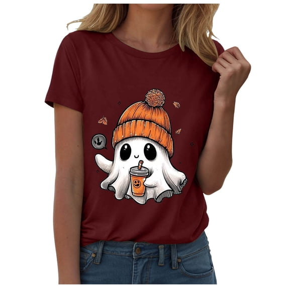 Duqingm Halloween Shirts for Women Fall Tee Shirt Funny Graphic Tshirt Clothes,L