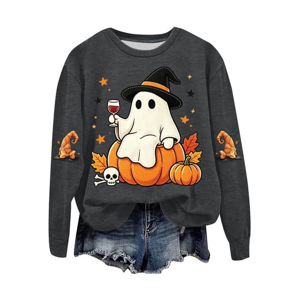 Duqingm Halloween Sweatshirts for Women Casual Crewneck Pullover Cute Funny Ghost Graphic Sweater Pullover Top,3XL