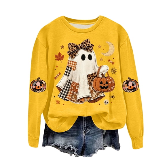 Duqingm Halloween Sweatshirts for Women Ghost Oversized Crewneck Sweatshirt Cute Pumpkin Graphic Fleece Pullover,3XL