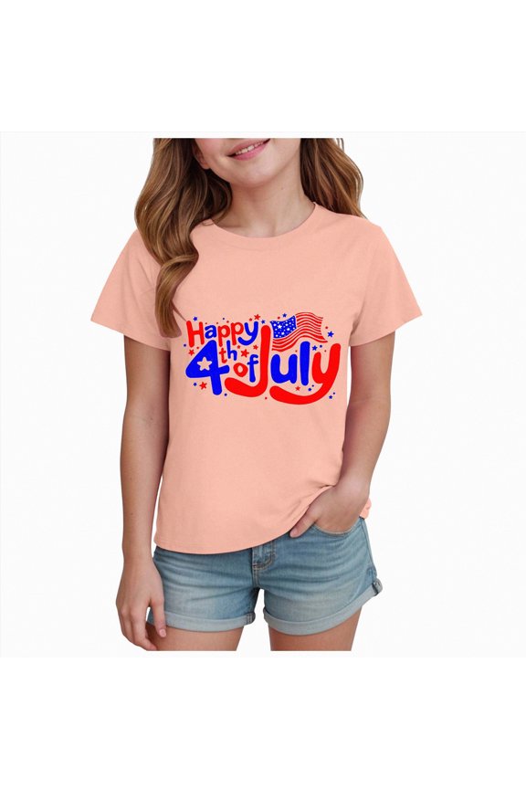 Kids American Flag Shirt Classic American Flag USA Pride Toddler Boy Girl T Shirt Infant Toddler Light Pink,2-3 Years