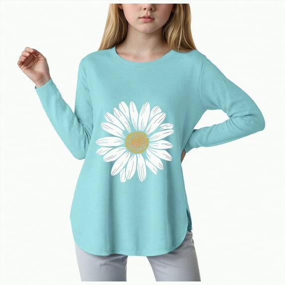 Duqingm Kids Long Sleeve Shirt Girls Long Sleeve Shirts Pleated Casual Crewneck Fall Fashion Tops Basic Tees Mint Green,11-12 Years