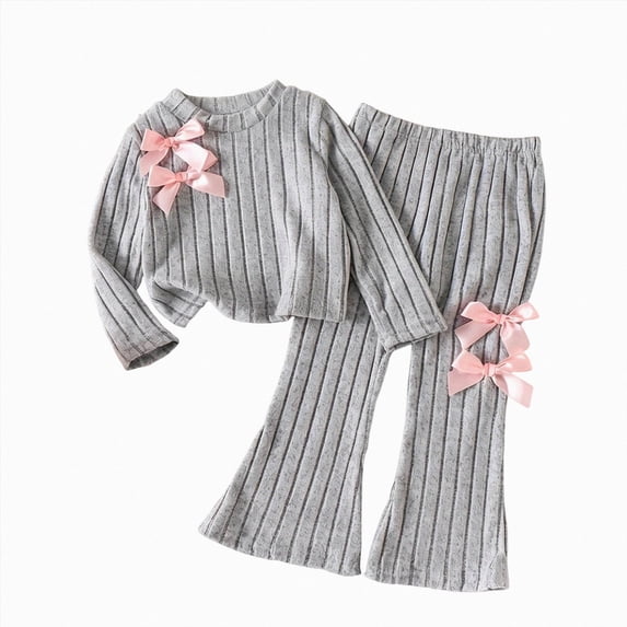 Duqingm Little Girl Outfits Soft Comfy Sweatshirt and Bell Bottom Pants Fall Winter Clothes Set for Girls,5-6 Years