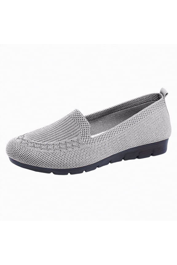 Loafers for Women Women's Knitted Flat Shoes Lightweight Comfy Loafers Footwear Casual Breathable Mesh Walking Shoes Grey,9.5