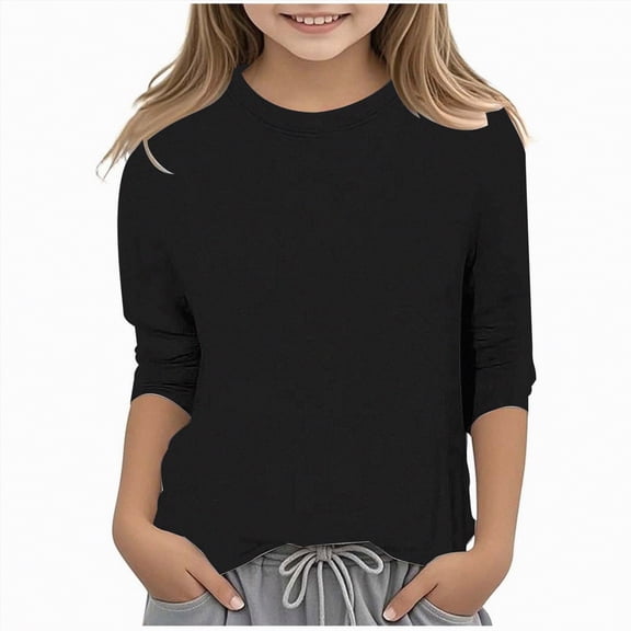 Duqingm Long Sleeve Shirts for Girls Girls Long Sleeve Shirts Kids Crewneck T-Shirts Fall Tops Tees Black,12-13 Years