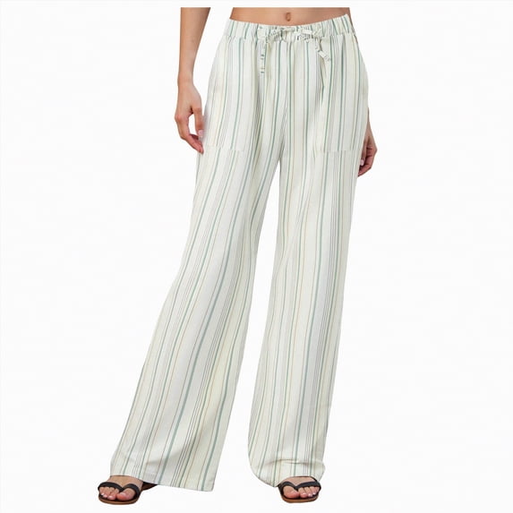 Duqingm Loose Pants for Women Women's Striped Pants Spring Summer 2026 Comfy Pajama Pants High Waist Wide Leg Lounge Pants Lightweight PJ Bottoms Light Green,3XL