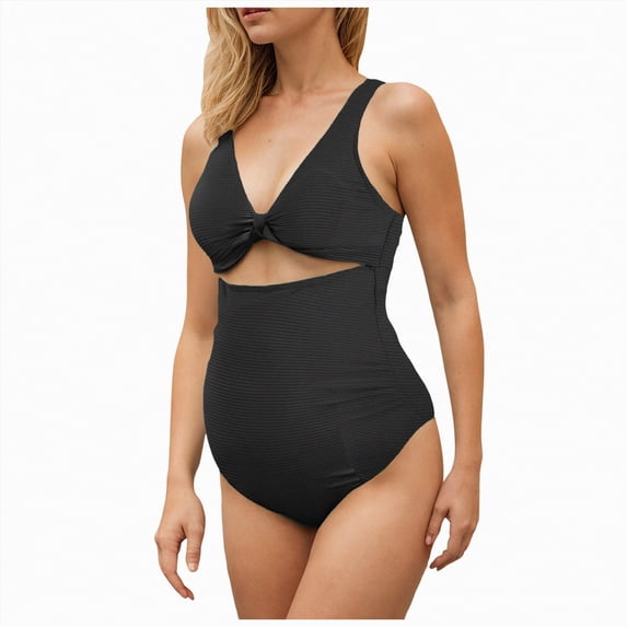 Duqingm Maternity One-Piece Swimsuits Seamless Maternity One Piece Swimsuit One Size Fits Bathing Suit Ribbed U-Shaped Back Pregnancy Swimwear Black,M