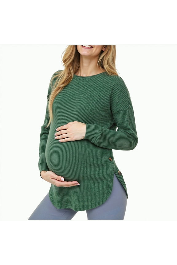 Maternity Sweater Women's Maternity Tops Long Sleeve V Neck Fall Loose Blouse Ruched Babydoll Pregnancy Shirts Green,XL